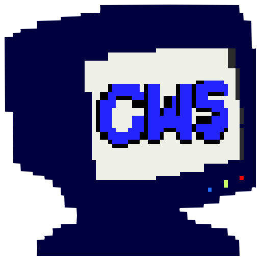 The Compuworld Systems Logo which appears as an older, navy-blue computer monitor, displaying the letters "CWS" in the color blue. The monitor's shape is surrounded by a white outline.